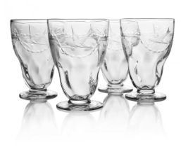 Thomas Webb, a set of four intaglio engraved and etched glass beakers, circa 1920, wrythen optic