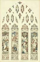British School, late 19th century, a four panel and tracery stained glass window design depicting