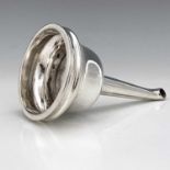 A twentieth-century silver plated wine funnel, the hinged sieve section with suspension loop,