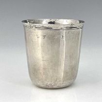 France An eighteenth-century French silver beaker, of slightly tapered cylindrical form, the rim