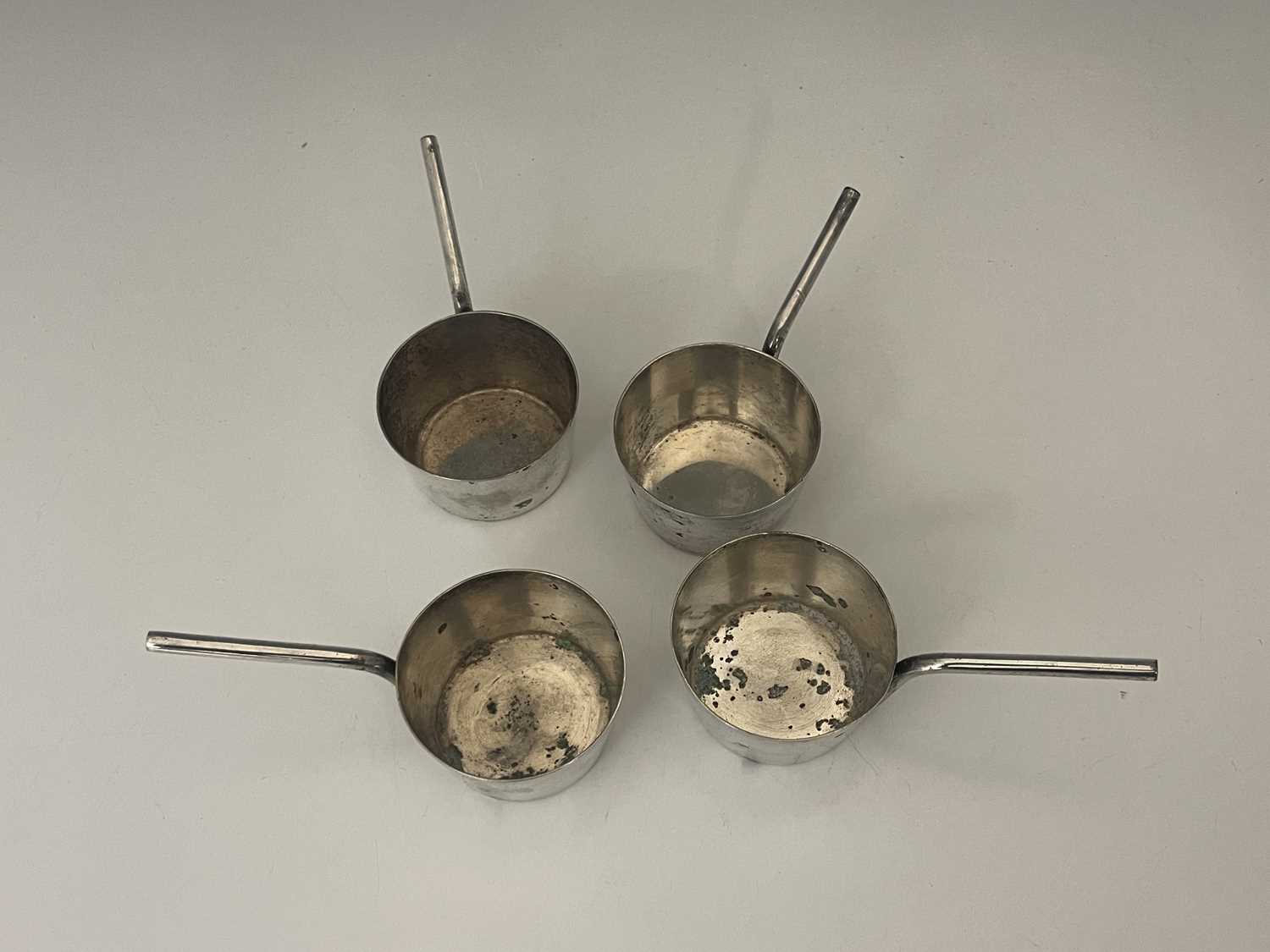 A set of four twentieth-century silver plated novelty miniature saucepans, apparently unmarked, - Image 3 of 4