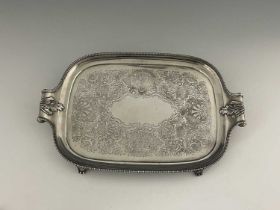 A twentieth-century electroplated on copper two-handled serving tray, modelled in the Regency style,