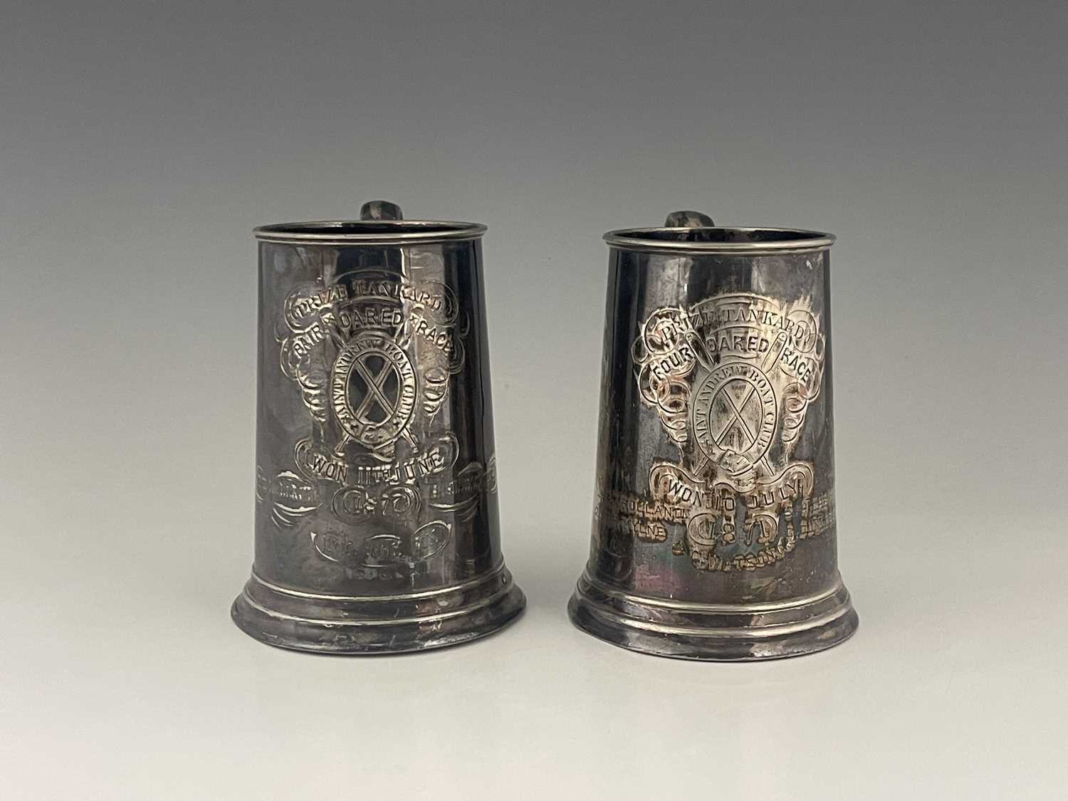 Two Victorian plated rowing prize tankards for the pair oared race, Saint Andrew Boat Club, won 10th - Image 2 of 5