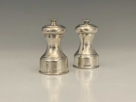 A pair of Elizabeth II silver-mounted pepper grinders, of baluster form, the internal mechanism