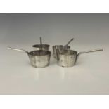 A set of four twentieth-century silver plated novelty miniature saucepans, apparently unmarked,