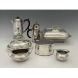 A group of plated wares to include, two entree dishes, coffee/chocolate pot, three-piece tea set,