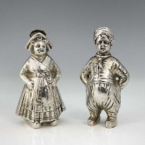 A pair of late-nineteenth or early-twentieth-century German 800 standard silver novelty pepperettes,