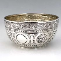 A Victorian silver Aesthetic style bowl, of globular form with rounded base, the exterior