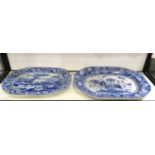 A 19th Century Spode octagonal blue and white meat platter with floral branch design, and another