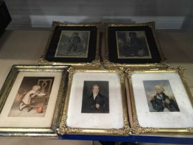 Five framed pictures in giltwood frames to include Nelson and Peel ( 5 )