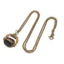 A 9ct gold hardstone swivel fob, with chain