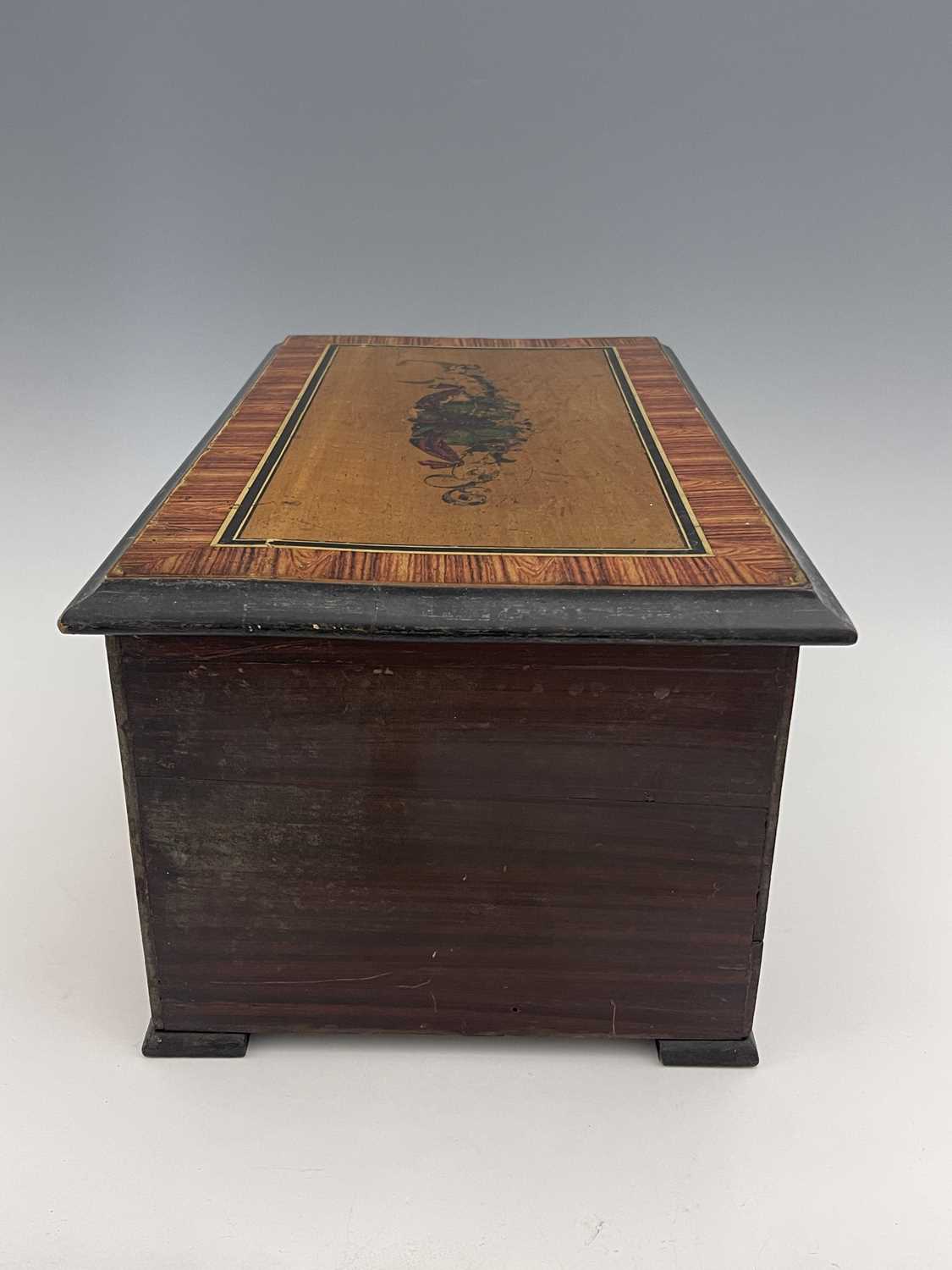 A 19th century Swiss 10 air musical box, with three bells, simulated rosewood case with painted - Image 8 of 10