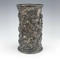 An Italian silvered ceramic Bacchus sleeve vase