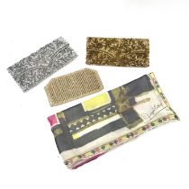 Three beaded clutch bags and a silk scarf by Jacques Esterel