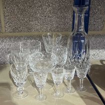 Waterford Crystal including Lismore cut glass carafe, Lismore wine and liqueur glasses, Colleen wine