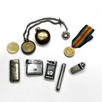 An Allied Victory Medal (1914-1919), together with two pocket watches, one pure nickel with a silver