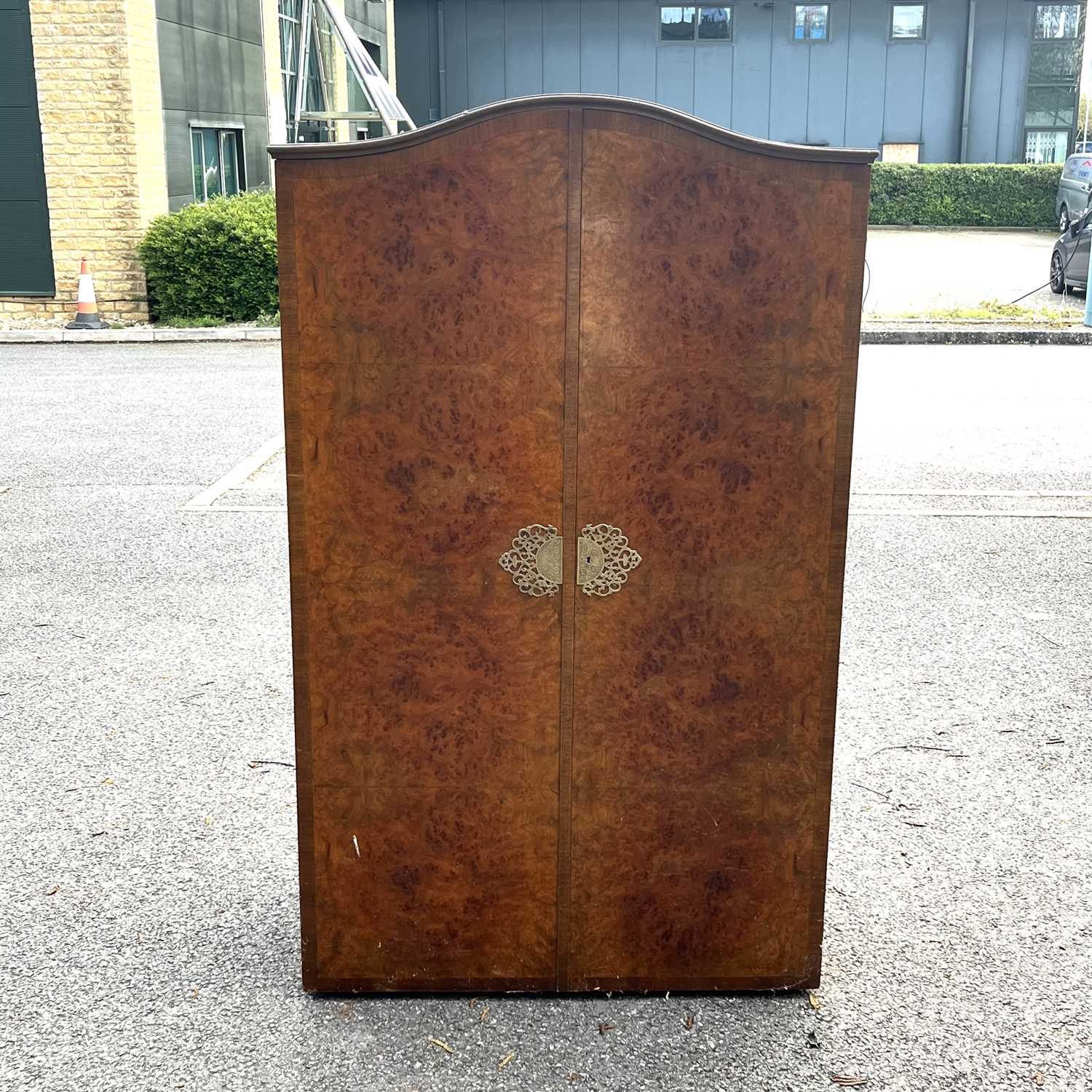 A Walnut veneered wardrobe, part fitted interior, a painted marble top credenza with mirrored - Image 4 of 10