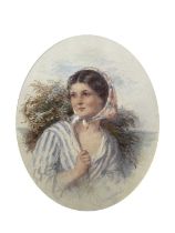 James Drummond (British, 1816-1877), portrait of a girl fern gatherer, bust-length wearing a