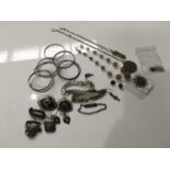 A quantity of silver jewellery, including identity bracelets, bangles etc, (parcel)