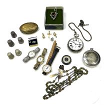 A collection of jewellery and watches, including a silver cased pocket watch, tissot, Ruhla, and