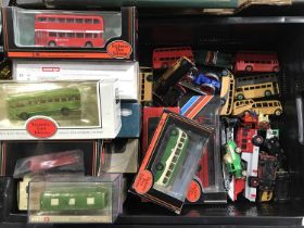 A collection of die cast and model buses etc, including Corgi, together with unboxed collection of