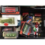 A collection of die cast and model buses etc, including Corgi, together with unboxed collection of