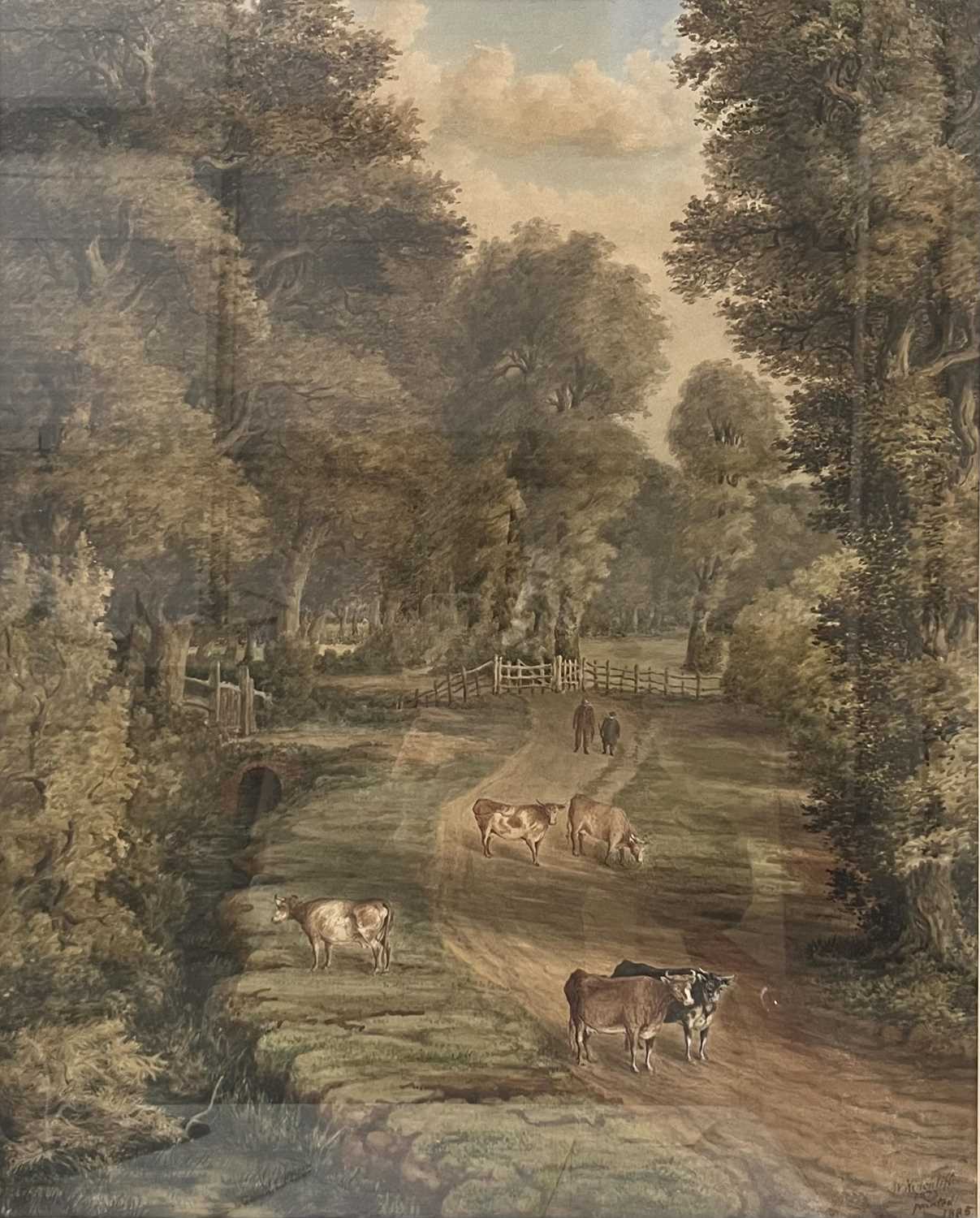 W..Hinchliffe (British, late 19th Century), a pastoral scene with two farmers and cattle, signed and