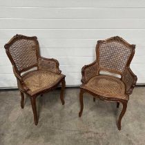 Two regency-style caned armchairs, on cabriole supports (2)