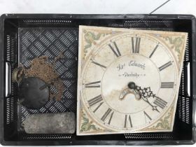 James Edwards Stourbridge, longcase clock face and pendulum, white enamelled dial with date apeture,
