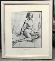 Henry Cotterill Deykin (British, 1905-1989), portrait of a female nude, full-length seated on a bed,