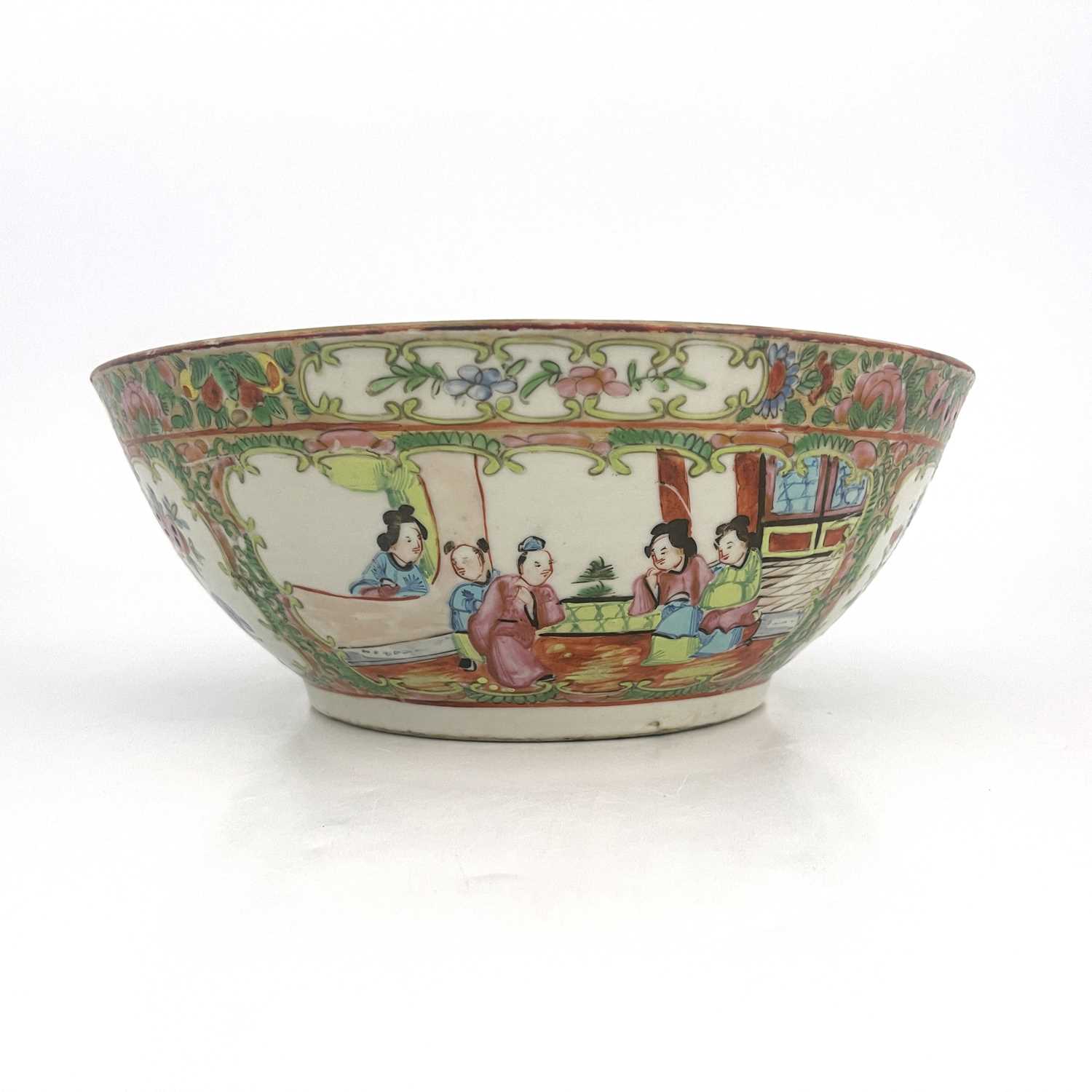 A Chinese Canton Famille rose bowl, Qing Dynasty, 19th Century, decorated with panels of narrative - Image 6 of 7