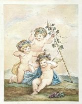 Cupids, watercolour, after an engraving by Francesco Bartolozzi 13 x 17 cm
