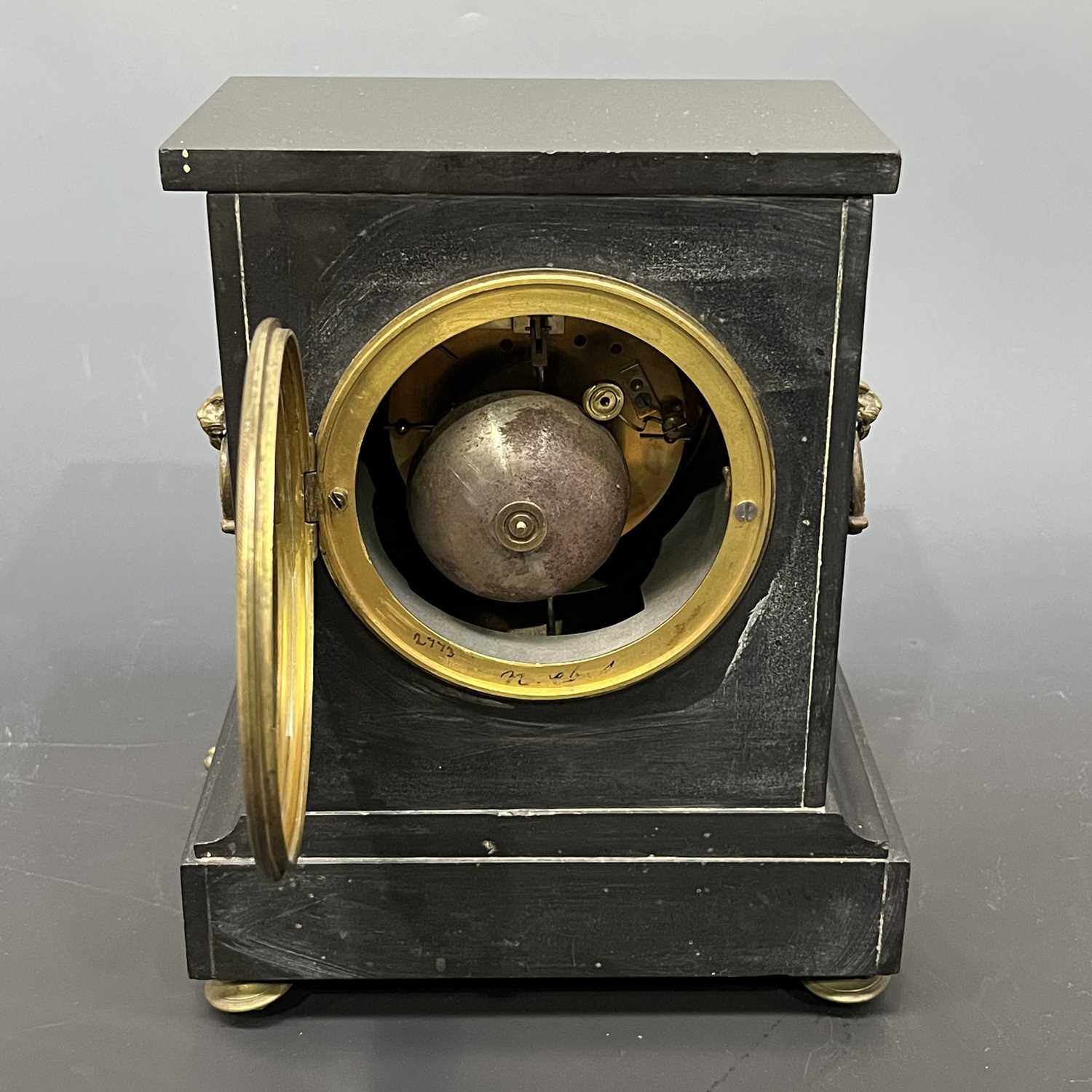 A 19th century black slate mantle clock. - Image 3 of 3