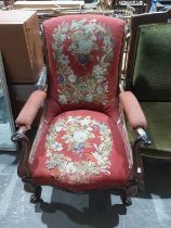 A tapestry upholstered mahogany framed armchair, mid 19th century, 94cm high