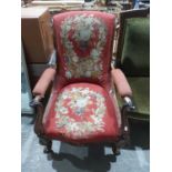 A tapestry upholstered mahogany framed armchair, mid 19th century, 94cm high