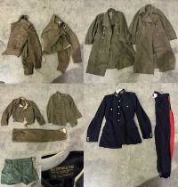 A collection of Millitary apparel, to include two Royal Artillery battle dress jackets, two Royal