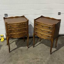 A pair of french style bedside tables, fitted three drawers, W: 46 cm D: 36 cm H: 68 cm (2)
