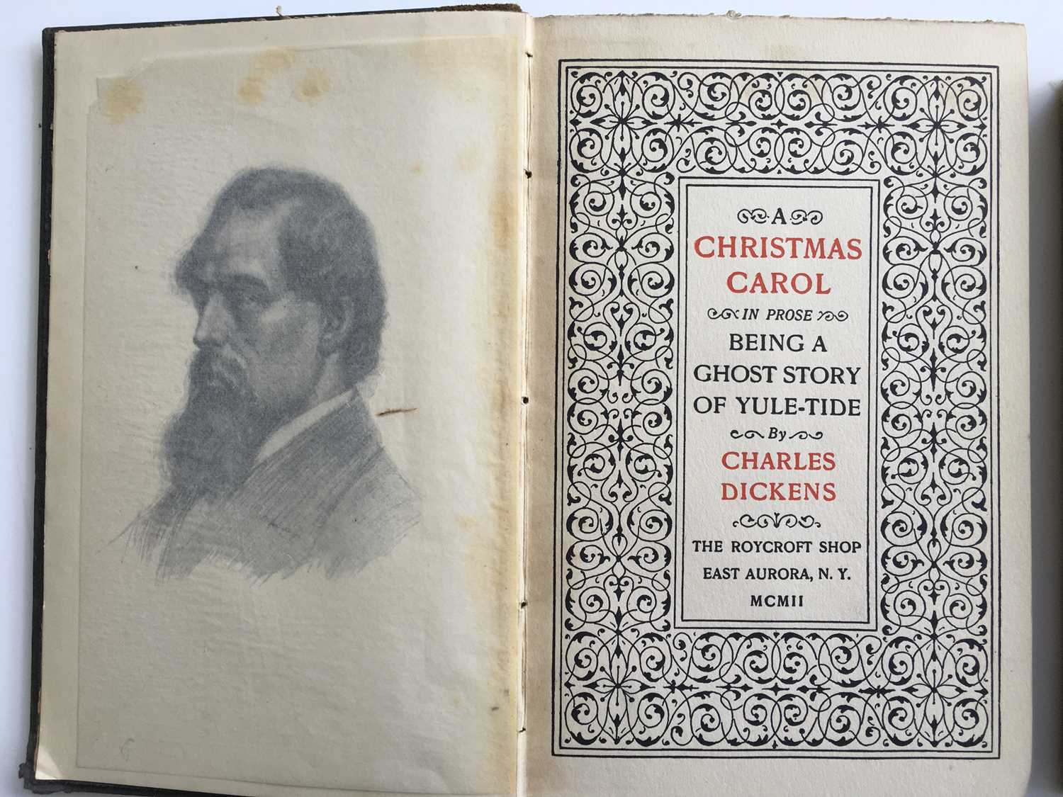 Charles Dickens, A Christmas Carol, The Roycroft Shop, East Aurora N.Y 1902, suede spine with calf - Image 3 of 3