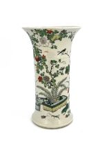 A Chinese famille verte vase, Qing dynasty, Kangxi mark and possibly of the period, Gu form