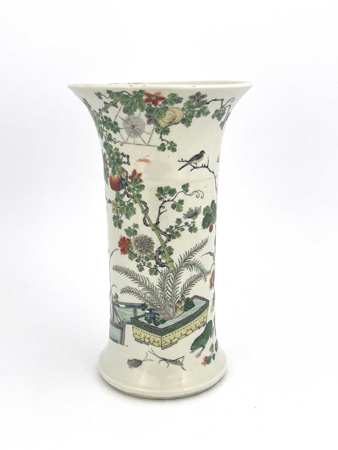 A Chinese famille verte vase, Qing dynasty, Kangxi mark and possibly of the period, Gu form - Image 2 of 5