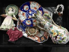 Ceramics including Japanese Imari plates, Royal Doulton figures Delight, Daffy Down Dilly and a