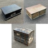 A Dome top trunk and two painted pine chests (3)