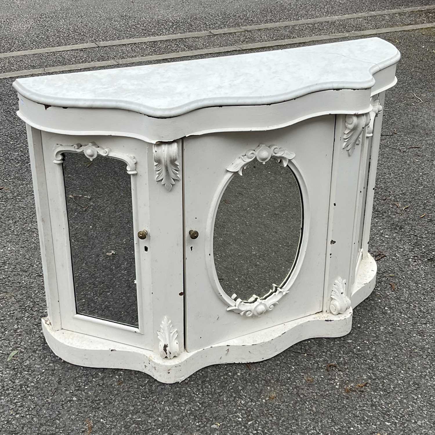 A Walnut veneered wardrobe, part fitted interior, a painted marble top credenza with mirrored - Image 6 of 10