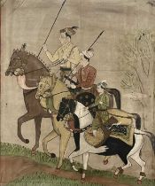 Maharaja on horseback, Indian/Persian school, Gouache on canvas, late C19th 48 x 59 cm