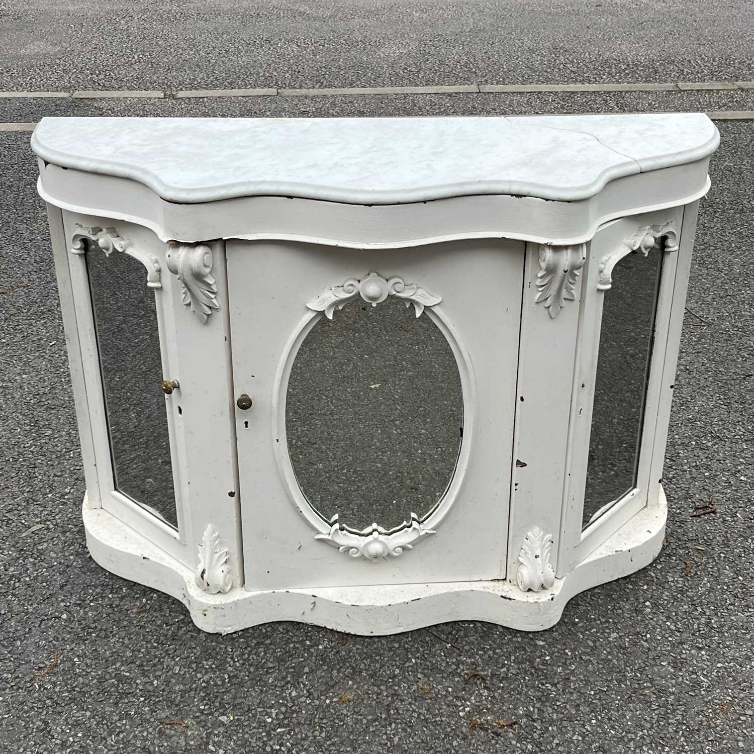 A Walnut veneered wardrobe, part fitted interior, a painted marble top credenza with mirrored - Image 5 of 10