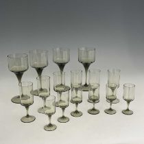 Sven Palmquist for Orrefors, a part suite of Rhapsody drinking glasses, smoky green, including