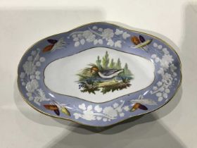 A Spode ornithological painted dessert dish, oval form, circa 1818, decorated with a female