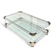 A Charles Hollis style lucite and glass coffee table, lucite frame, with drop-in glass top and