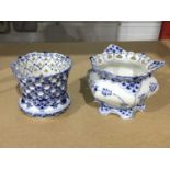 Two Royal Copenhagen blue lace vases, reticulated openings, printed maker's marks and No.1015 and