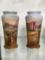 John Hugh Plant for Royal Doulton, a pair of painted vases, flared cylindrical form, Dover Castle